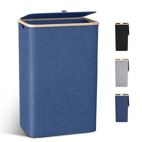 Cesto Portabiancheria Grande 100L con Coperchio e Manici in Bambù