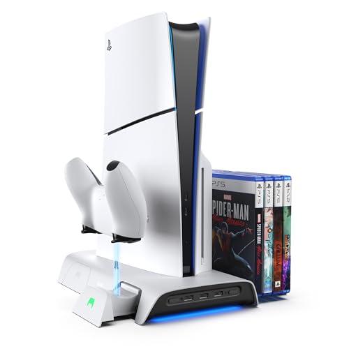 KIWI design D3 Supporto di Raffreddamento e Stazione di Carica PS5 Slim con Controller RGB