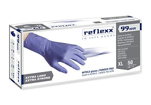 Reflexx R99, Guanti Hi-Risk in Nitrile senza Polvere Gr. 8.9, 50 Pezzi, Blu