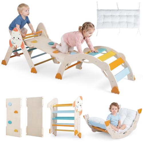 COSTWAY 8 in 1 Set da Arrampicata per Bambini con Cuscino, Macaron