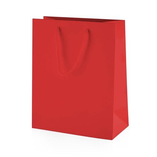 Thepaperbagstore 10 Sacchetti Regalo di Carta, di Lusso con Finitura Opaca e Manici di Corda (Rosso - Medium 200x100x240mm)