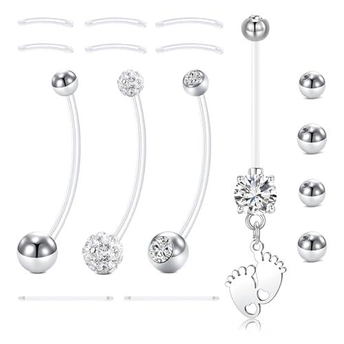 LAURITAMI Piercing Ombelico Gravidanza Flessibile - Set Completo con Barre di Ricambio