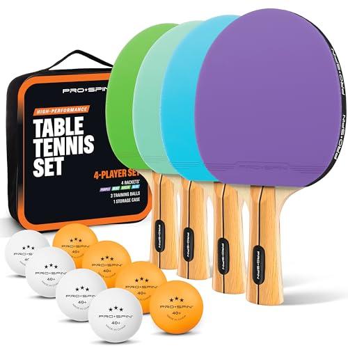 PRO-SPIN Set Ping Pong da Tavolo Alta Qualità - 4 Racchette e Palline