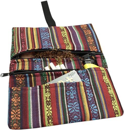 Russo Handmade: Astuccio Portatabacco e Accessori Artigianale in Tessuto. Uomo/Donna con Doppia Cerniera per Tabacco e Filtri, 4 Scomparti (Mélange rosso)
