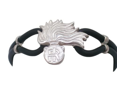 Fiamma dell'Arma dei Carabinieri: Braccialetto in Argento 925 e Caucciù