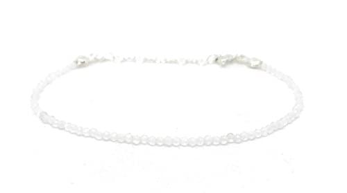 Bracciale in pietra di luna naturale 2 mm e argento sterling regolabile da 16 mm a 19 mm