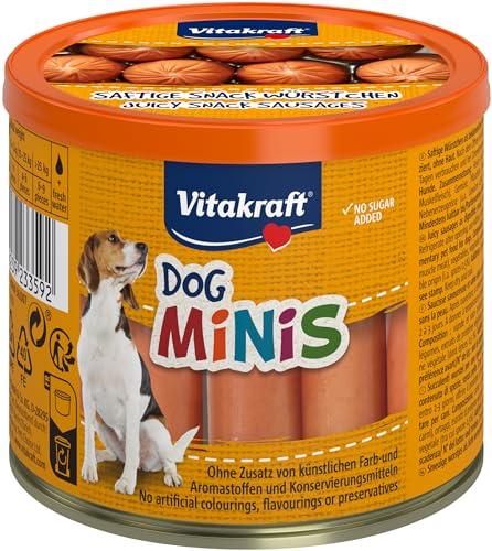 Vitakraft Dog Minis, piccoli wurstel, premio tra un pasto e l'altro, con pollame, a ridotto contenuto di spezie, in lattina richiudibile, senza zuccheri e cereali (1x 120g)