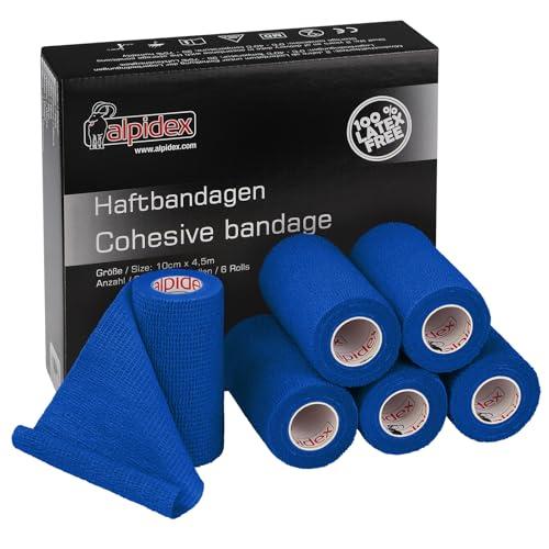 ALPIDEX 6 Rotoli Benda Adesiva Coesiva Blu, 10 cm x 4,5 m
