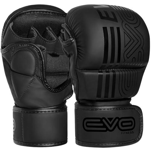 EVO Fitness Guanti MMA Uomo Donna Pelle Sparring Karate Grappling Guanti Muay Thai Arti Marziali Taekwondo Allenamento Gabbia Guanti Da Combattimento Boxe Sport Da Boxe Kickboxing Sacco (Nero, M)