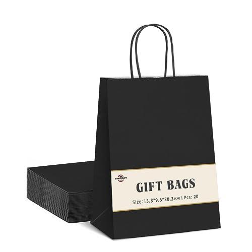 Switory Sacchetto regalo in carta kraft nero con manici, 13,3 x 9,5 x 20,3cm, sacchetti di carta per la spesa, 20 pezzi, bomboniere, vendita al dettaglio, piccole imprese, imballaggio, Natale
