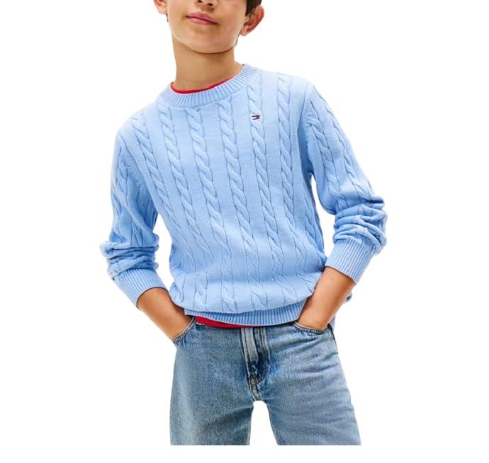 Tommy Hilfiger Cotton Cable Sweater KB0KB09753 Pullover, Nero, 6 Anni Bambino