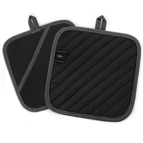 BONTHEE 20CM*20CM Set di 2 presine da Cucina per Cottura Cucina in 100% Cotone - Nero