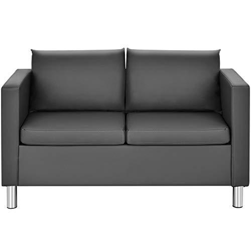 Divano Moderno a 2 Posti in Similpelle Grigia con Gambe in Legno - COSTWAY