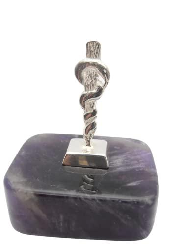 Bastone di Esculapio in Argento 925 su Ametista Naturale