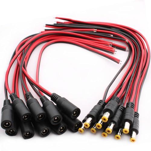 RUNCCI-YUN 20Pcs 5.5 x 2.1mm Maschio Femmina DC Power Pigtail Cable,12V 5A DC Pigtail Power Connector,18 AWG Connettore 5.5 x 2.1 per telecamera, CCTV, DVR, sistema LED