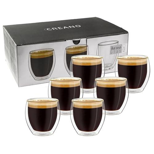 Creano Set di 6 bicchieri da caffè a doppia parete, 80 ml