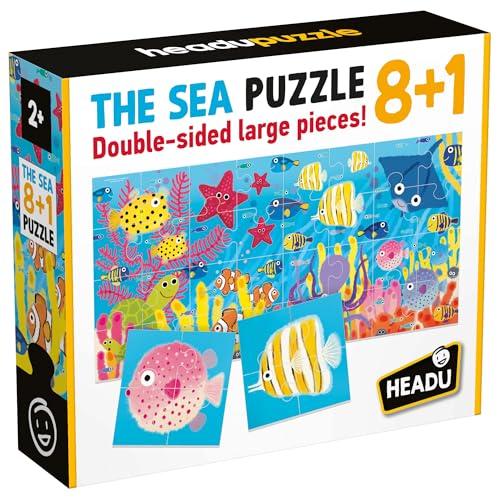 HEADU - Puzzle 8+1 The Sea - Grandi pezzi double-face - Puzzle Educativo per Bambini dai 2 ai 5 anni, Made in Italy | IT60964