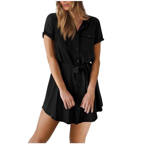 Abito Lungo Estivo da Donna con Scollo a V, Maniche Corte e Cintura - Eleganza Casual in Nero