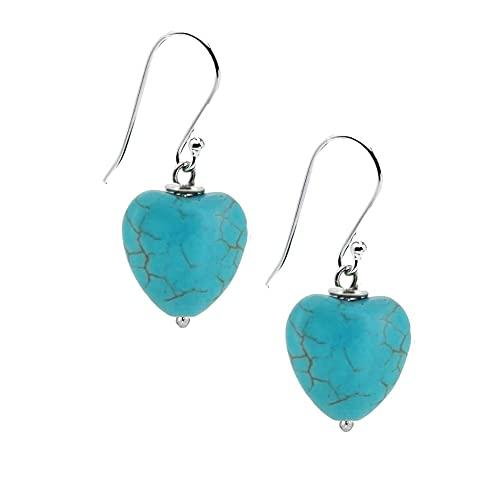Orecchini a Forma di Cuore con Turchese Blu e Argento 925
