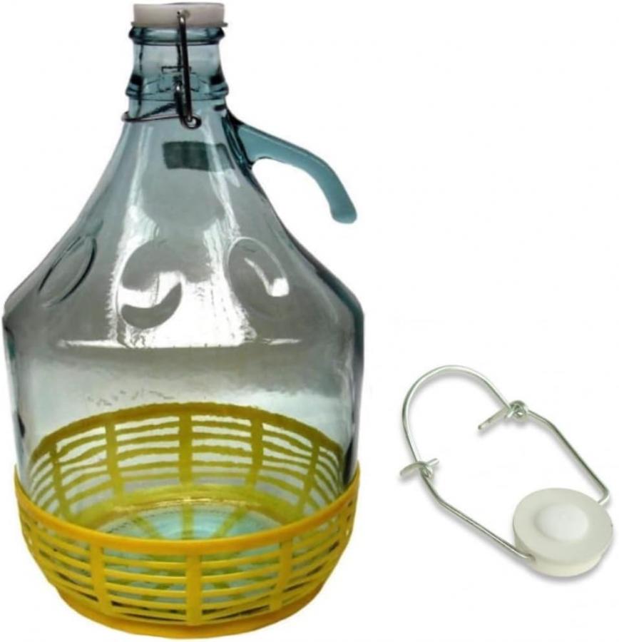 Damigiana in Vetro da 5 Litri con Tappo Ermetico e Cestello Protettivo