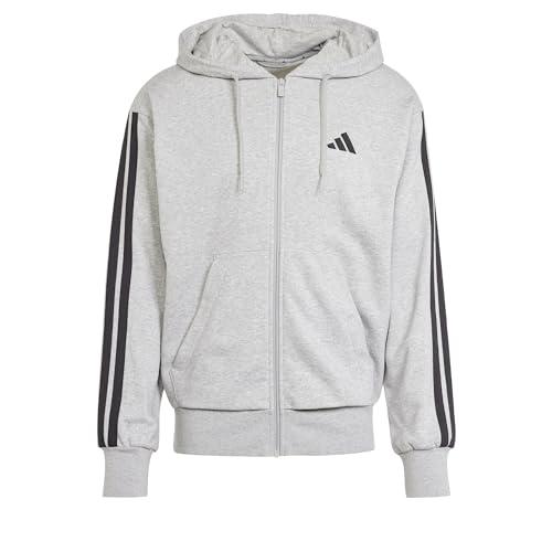 Adidas Felpa Uomo Essential Three Stripes French Terry Fullzip Hoodie Grigio Nero