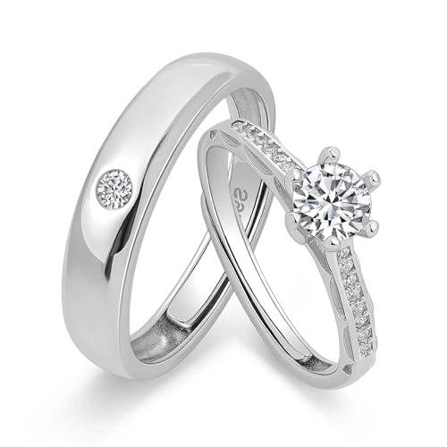 Anelli di Nozze in Argento Meissa per Donna - Set di Anelli Regolabili con Pietra CZ