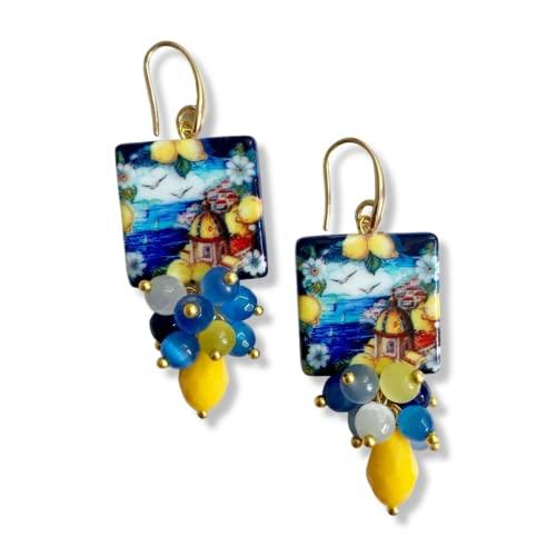 Orecchini di Positano in Ceramica e Pietre Dure Artigianali