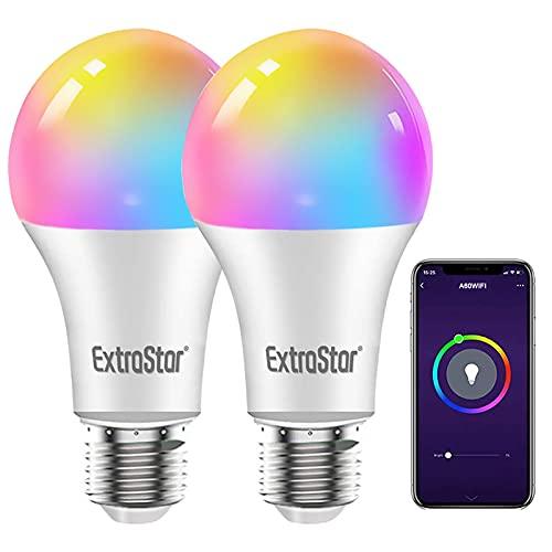 EXTRASTAR Lampadine Smart LED E27 WiFi, 10W 1000Lm, Multicolore, Compatibile con Alexa e Google Home, Pacco da 2