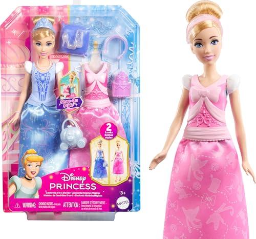 Mattel Disney Princess - Cenerentola 2 storie in 1, bambola alla moda