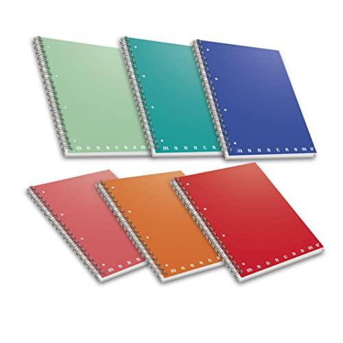 Pigna Quaderno Maxi Spiralato A4 Con Fori E Microperforazione, Rigatura 5M, Pacco Da 5 Pezzi, Multicolore