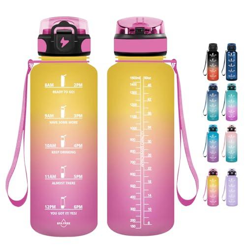 Grsta Borraccia Sportiva Motivazionale 1500ml con Cannuccia - Giallo/Rosa