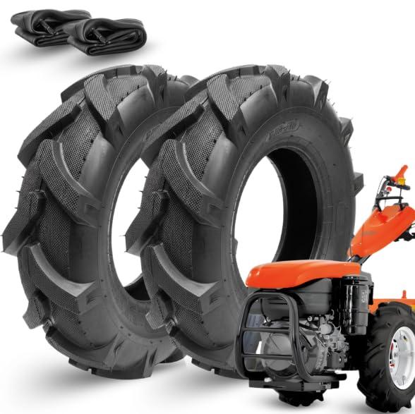 Kit 2 Pneumatici 5.00-10 6PR Rinforzati con Camere d’Aria per Motozappa e Motocoltivatore