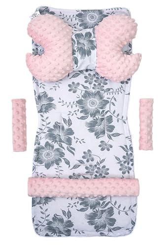 Medi Partners Riduttore Passeggino Universale Materassino Copri Neonato Cuscino - Berry con Rosa Minky