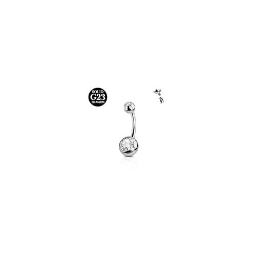 AceFun Piercing Ombelico Titanio 14G Argento con Zirconia Cubica