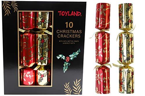 Toyland Confezione da 10 Cracker Natalizi di Lusso con Motivo a Agrifoglio