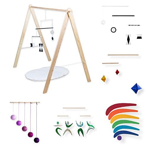 Set di 5 Mobili Montessori con supporto per palestra - Mobile bianco e nero, Gobbi viola, Ballerini, Ottaedro, Arcobaleno