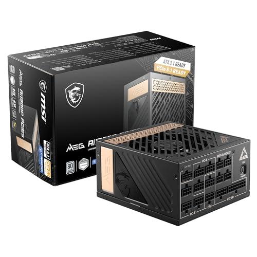 MSI MEG Ai1300P PCIE5 Alimentatore, spina EU (1300W), 80 Plus Platinum, ATX 3.0 al 100% modulare, supporto GPU PCIe 5.0, condensatori giapponesi, Gaming Intelligence, 10 anni di garanzia
