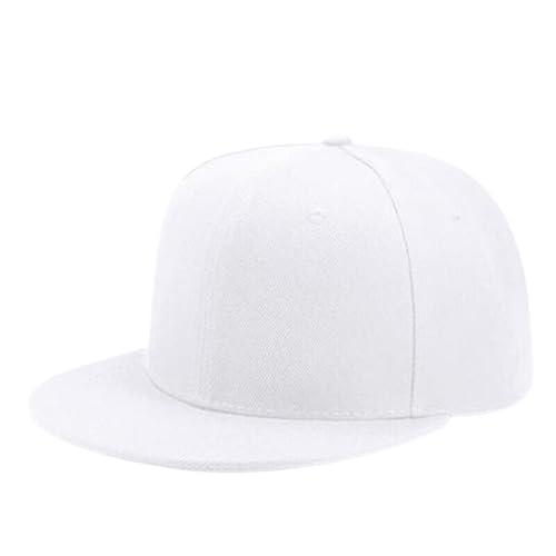 Boolavard Flat Bill Visor Cappello Snapback Classico Blank Tesa Regolabile High Top End Trendy Color Style Plain Tone Berretto da Baseball (Bianco)