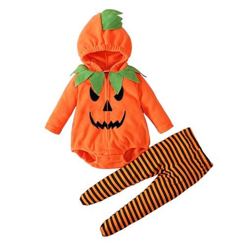 Set Halloween Neonato: Pagliaccetto Zucca, Pantaloni a Righe e Cappuccio