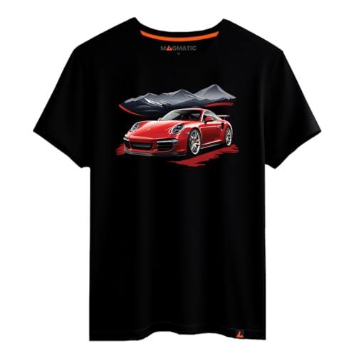 Magmatic - Maglietta Auto Sportiva Premium Nera in Cotone 100%