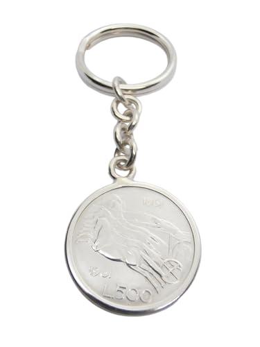 Portachiavi in Argento 925 con Moneta 500 Lire Quadriga Centenario