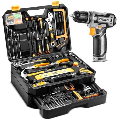 DEKO Cassetta Attrezzi Completa con Trapano Avvitatore Batteria 12V, 238 Pezzi Valigetta con Set Completo di Punte