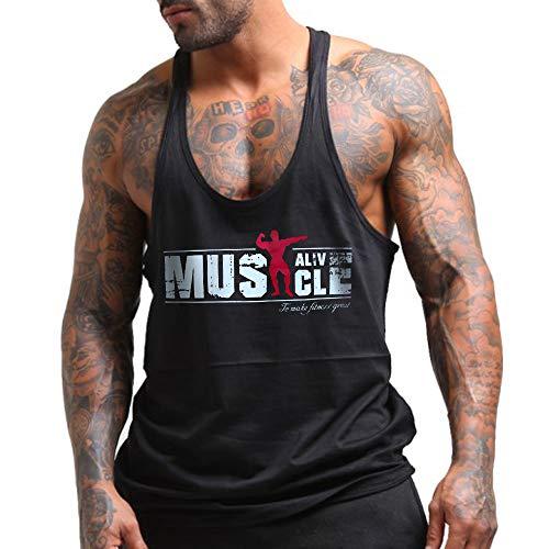 Muscle Alive Uomo Fitness sotto Maglie Sportive Canotta Bodybuilding Palestra Allenarsi Stringer Vest MA Nero M