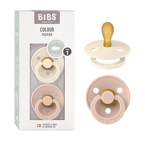 BIBS Colour Symmetrical, Set di 2 ciucci, succhietto senza BPA, Tettarella simmetrica. Lattice di gomma naturale, Prodotto in Danimarca/UE. Misura 1 (0-6 mesi), Ivory/Blush