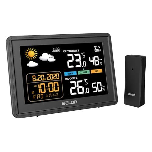 LEVIPE Stazione Meteo con Sensore Esterno, Stazione Meteo Digitale con iInterno Esterno Previsioni Meteo Temperatura e Umidità Dell'aria, Sveglia, Orologio Radiofonico DCF, Visualizzazione Dell'ora