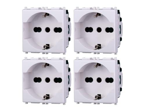 Presa Schuko compatibile Vimar Plana 2P+T 10/16A 250V colore bianco EV2102 kit 4pz