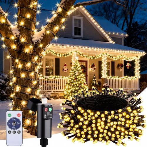 FGRYB Luci Albero di Natale Ricaricabile 15M 150 LED Bianco Caldo