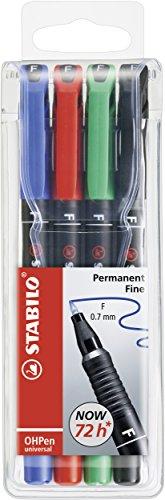 STABILO OHPen universal permanente - Tratto Fine (0,7 mm) - Astuccio da 4 colori assortiti