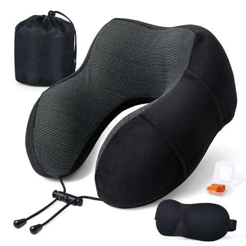 SOMLAW Cuscino da Viaggio, Cuscino Collo Memory Foam, Cuscino Cervicale Viaggio Portatile, Perfetto per Aereo Auto Ufficio, Inclusa Maschera per Dormir, Borsa per Trasporto