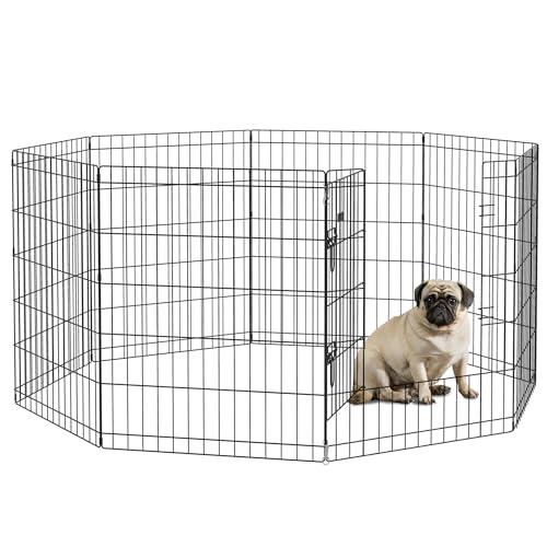 PawHut Recinto per Cani Gatti Cuccioli, Box per Animali da 8 Pezzi in Filo di Metallo, 76 x 61cm Nero